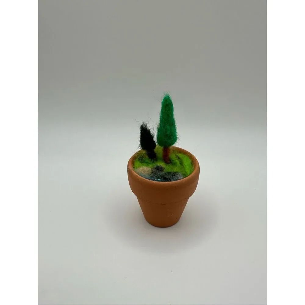 1.5 in pot Needle Felted 3D Landscape Art, Pine tree, river, MADE TO ORDER